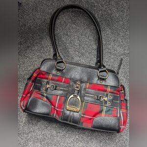 Chaps Tartan Black and Red Plaid Shoulder Bag